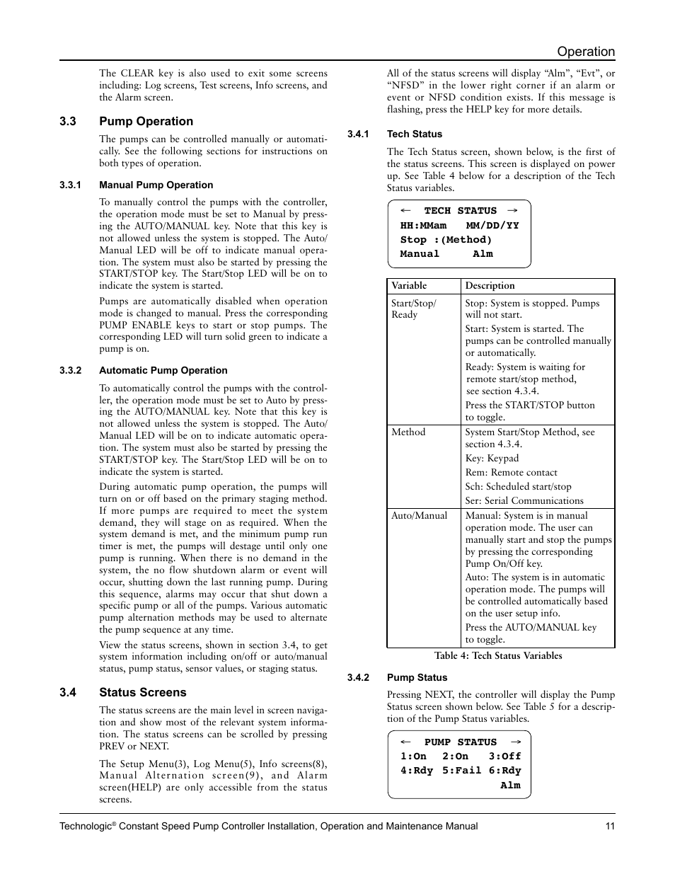 Operation | Bell & Gossett S14367B Technologic Constant Speed Pump Controller User Manual | Page 11 / 44
