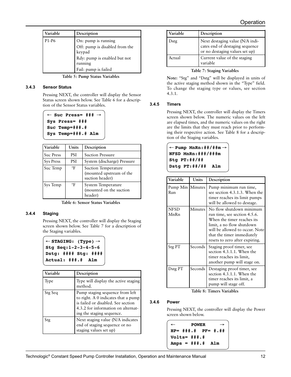 Operation | Bell & Gossett S14367B Technologic Constant Speed Pump Controller User Manual | Page 12 / 44