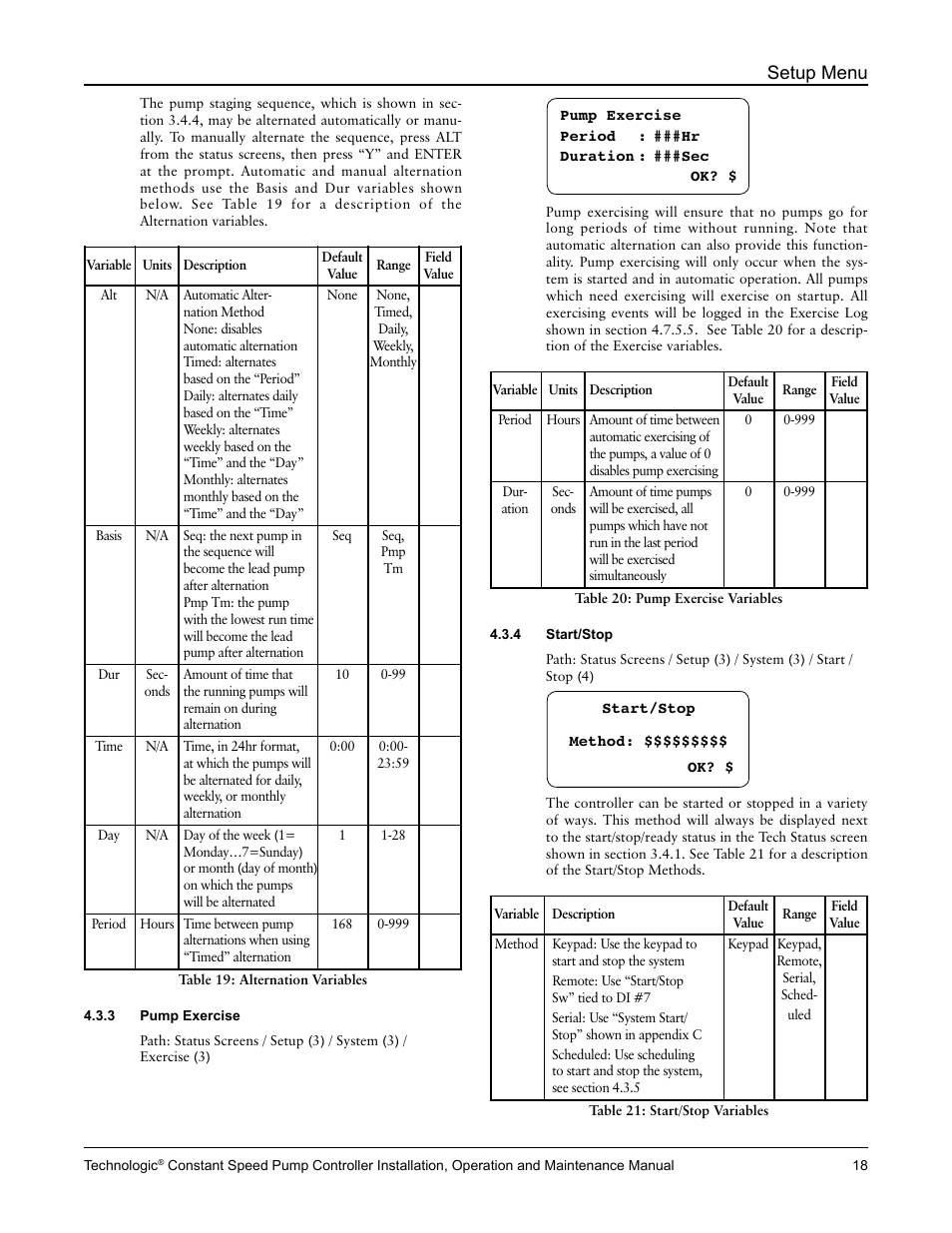 Setup menu | Bell & Gossett S14367B Technologic Constant Speed Pump Controller User Manual | Page 18 / 44