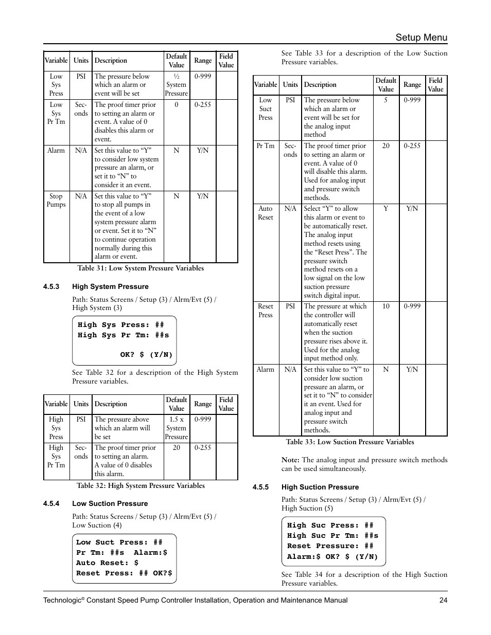 Setup menu | Bell & Gossett S14367B Technologic Constant Speed Pump Controller User Manual | Page 24 / 44