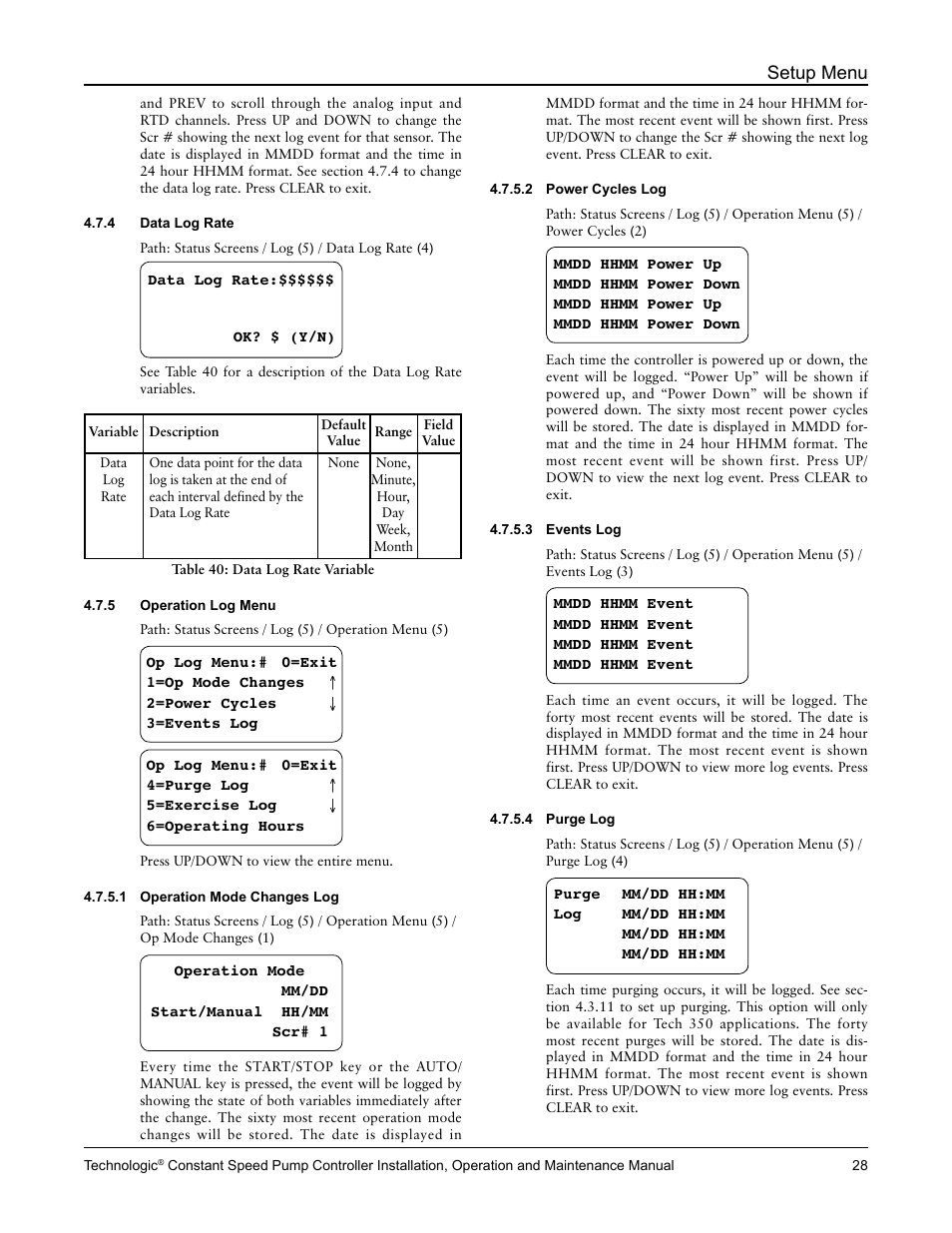 Setup menu | Bell & Gossett S14367B Technologic Constant Speed Pump Controller User Manual | Page 28 / 44