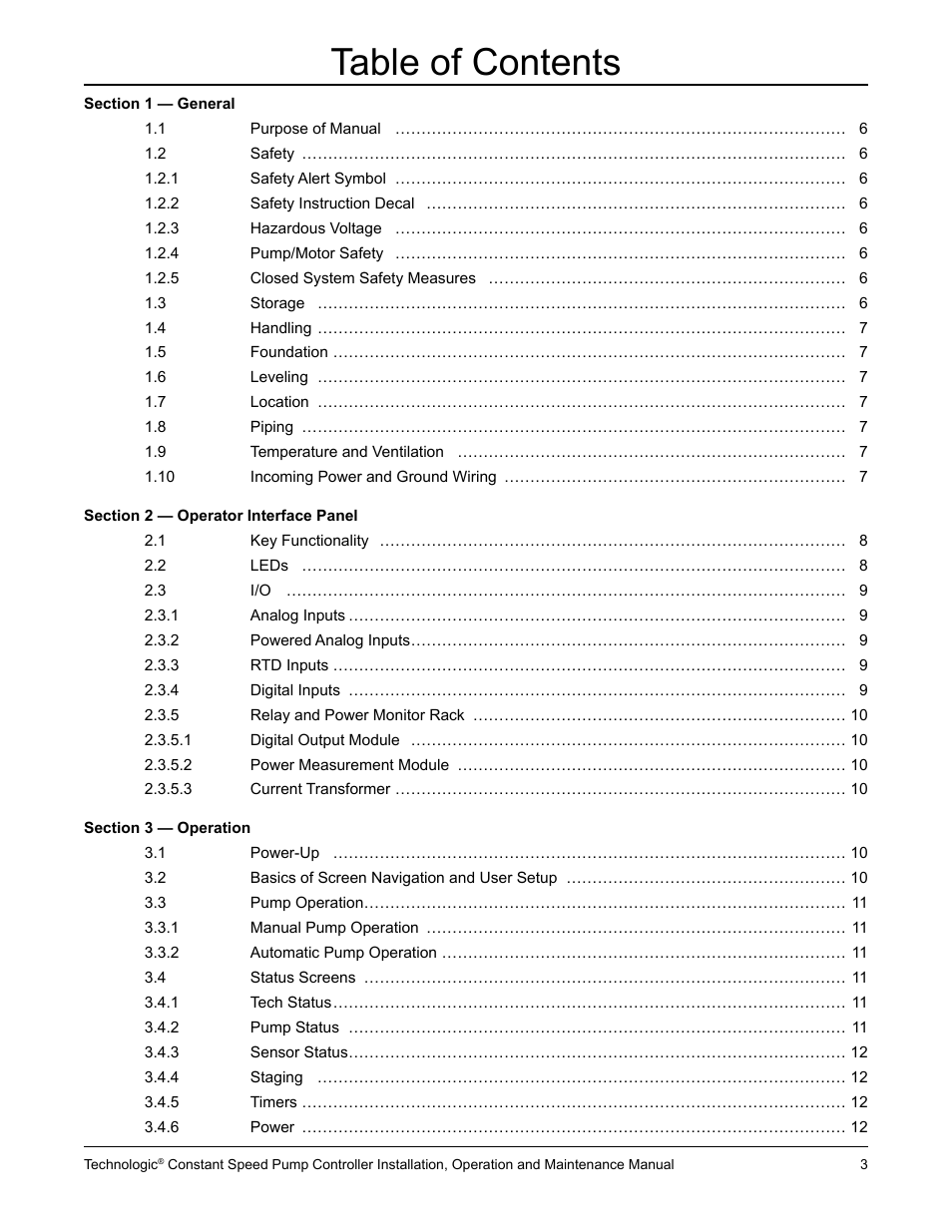 Bell & Gossett S14367B Technologic Constant Speed Pump Controller User Manual | Page 3 / 44