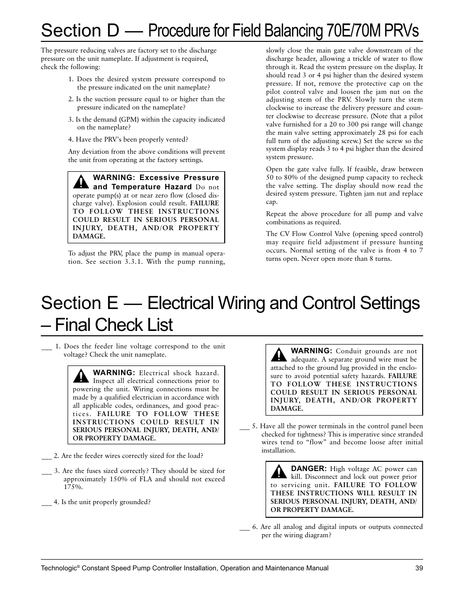 Bell & Gossett S14367B Technologic Constant Speed Pump Controller User Manual | Page 39 / 44