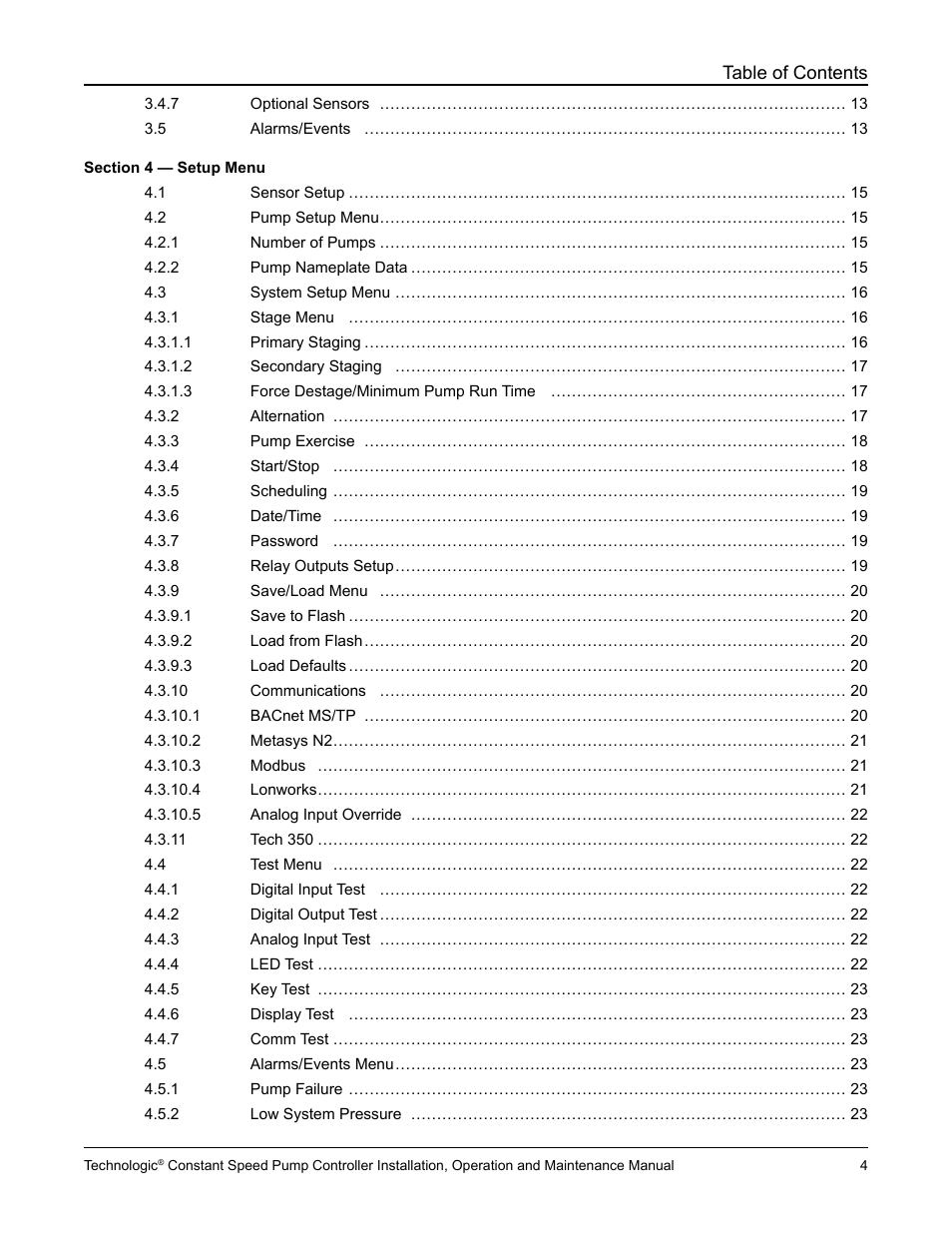 Bell & Gossett S14367B Technologic Constant Speed Pump Controller User Manual | Page 4 / 44
