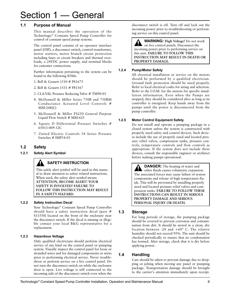 Bell & Gossett S14367B Technologic Constant Speed Pump Controller User Manual | Page 6 / 44