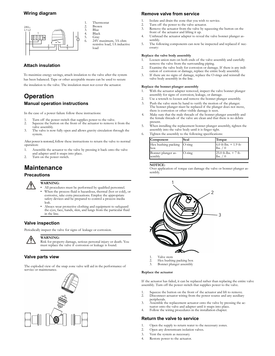 Maintenance, Operation | Bell & Gossett V1000461 Snap Zone Valve – ½” to 1” User Manual | Page 3 / 4