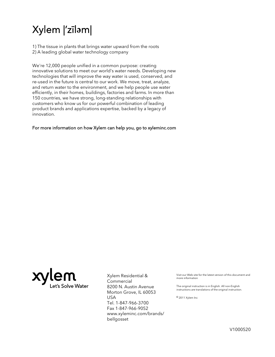 Xylem |’zīl ə m | Bell & Gossett V1000520 Ultra Setter Pressure Independent Control Valves User Manual | Page 20 / 20