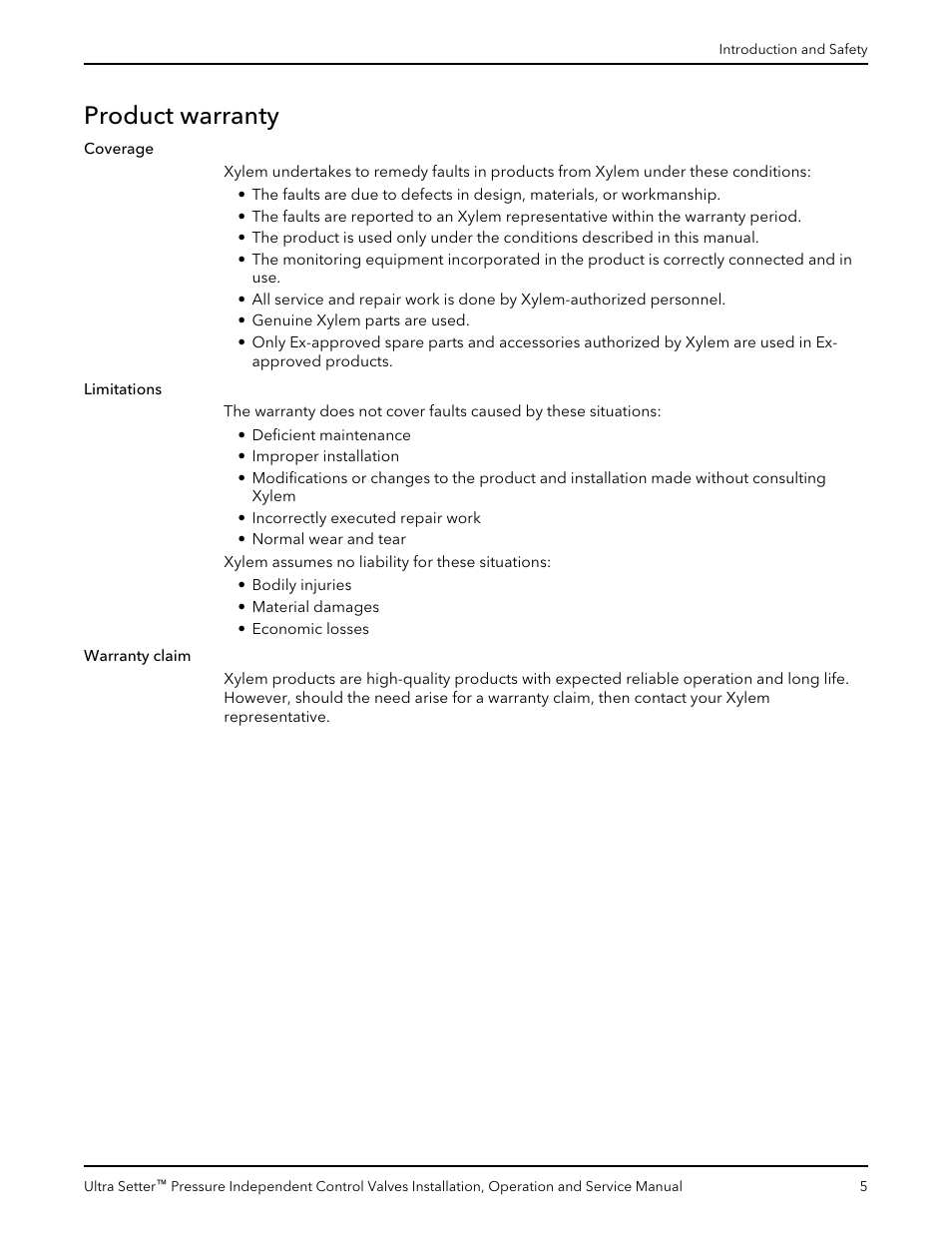 Product warranty | Bell & Gossett V1000520 Ultra Setter Pressure Independent Control Valves User Manual | Page 7 / 20