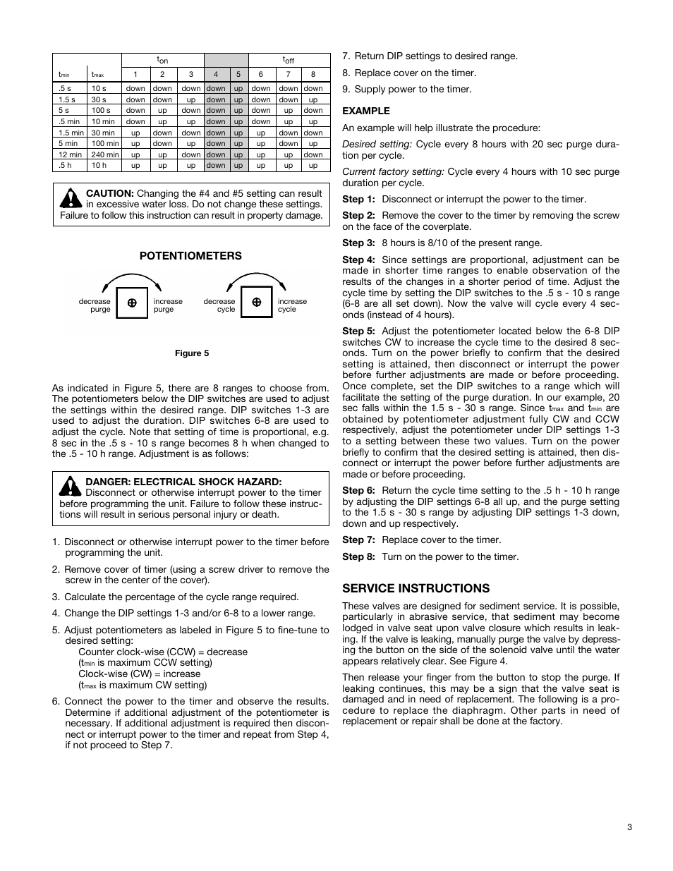 Service instructions, Potentiometers | Bell & Gossett V57050B SRS Pneumatic Purge Valve User Manual | Page 3 / 4