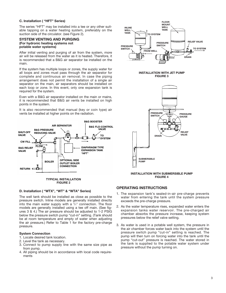 System venting and purging, Operating instructions | Bell & Gossett V57083D Diaphragm Expansion Tanks ASME And Non-Code User Manual | Page 3 / 4