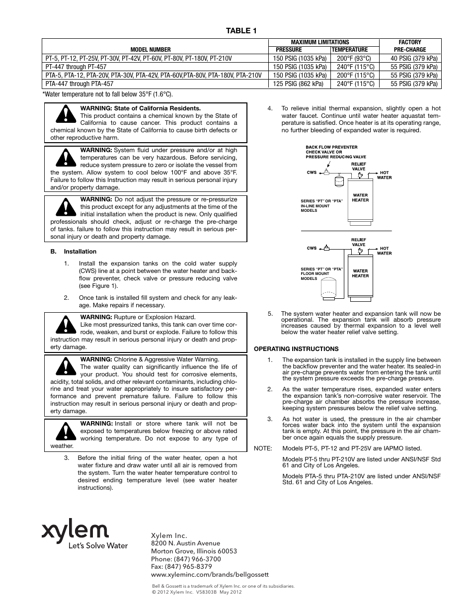 Bell & Gossett V58303B Expansion Tanks for Potable Water Systems ASME And Non-Code User Manual | Page 2 / 2