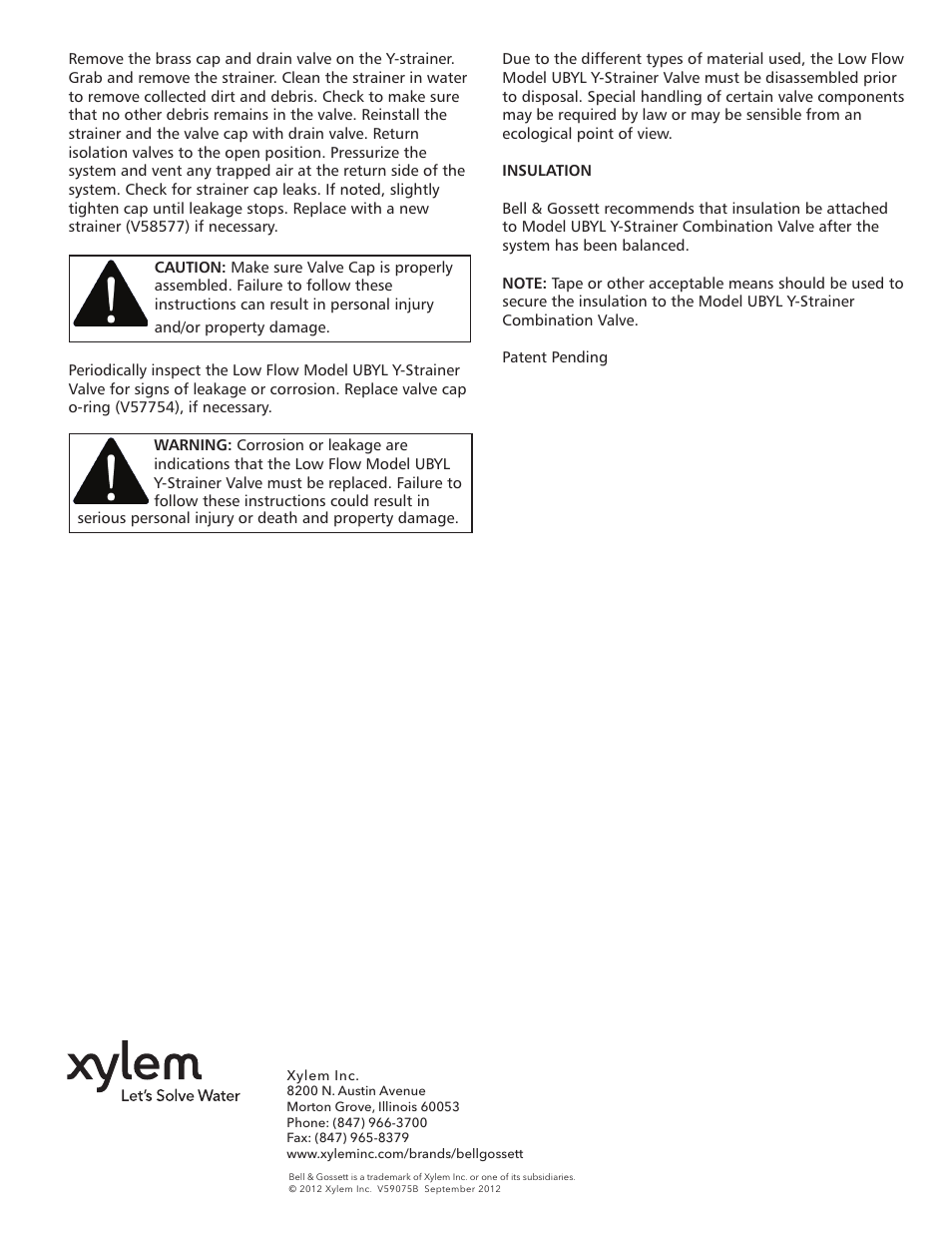 Bell & Gossett V59075B Low Flow Model UBYL Y-Strainer Combination Valve User Manual | Page 4 / 4