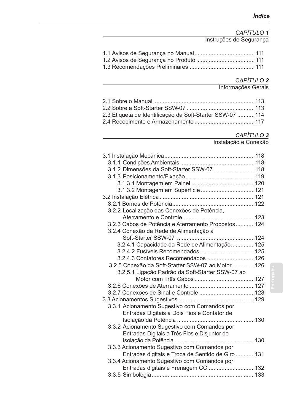 Português, Índice | Xylem SSW-07 Soft-Starter User Manual | Page 109 / 161