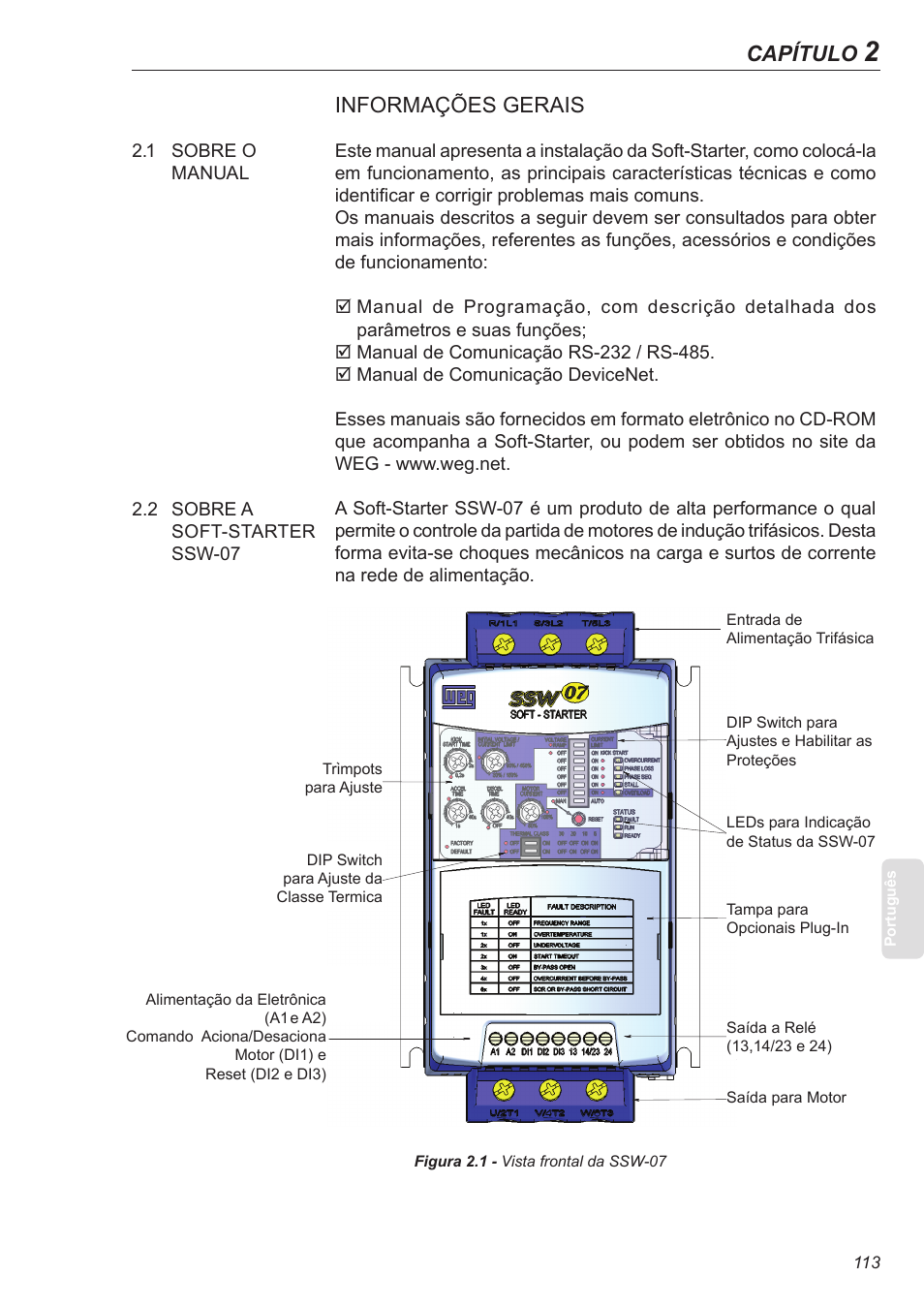Informações gerais, 1 sobre o manual, 2 sobre a soft-starter ssw-07 | Capítulo | Xylem SSW-07 Soft-Starter User Manual | Page 113 / 161