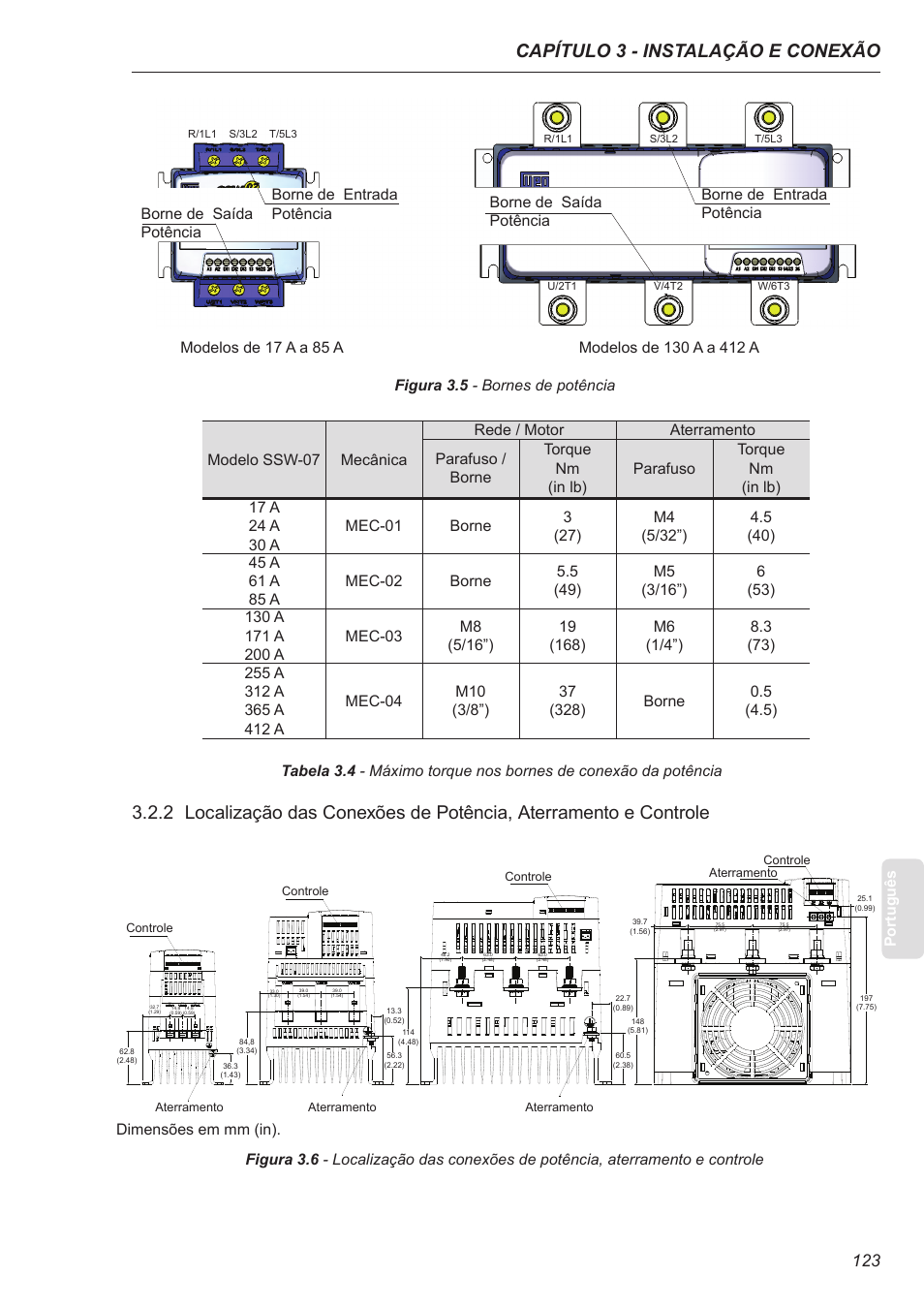 Capítulo 3 - instalação e conexão | Xylem SSW-07 Soft-Starter User Manual | Page 123 / 161