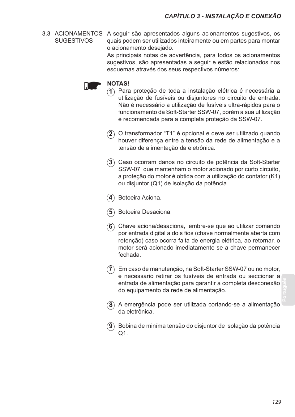 3 acionamentos sugestivos | Xylem SSW-07 Soft-Starter User Manual | Page 129 / 161