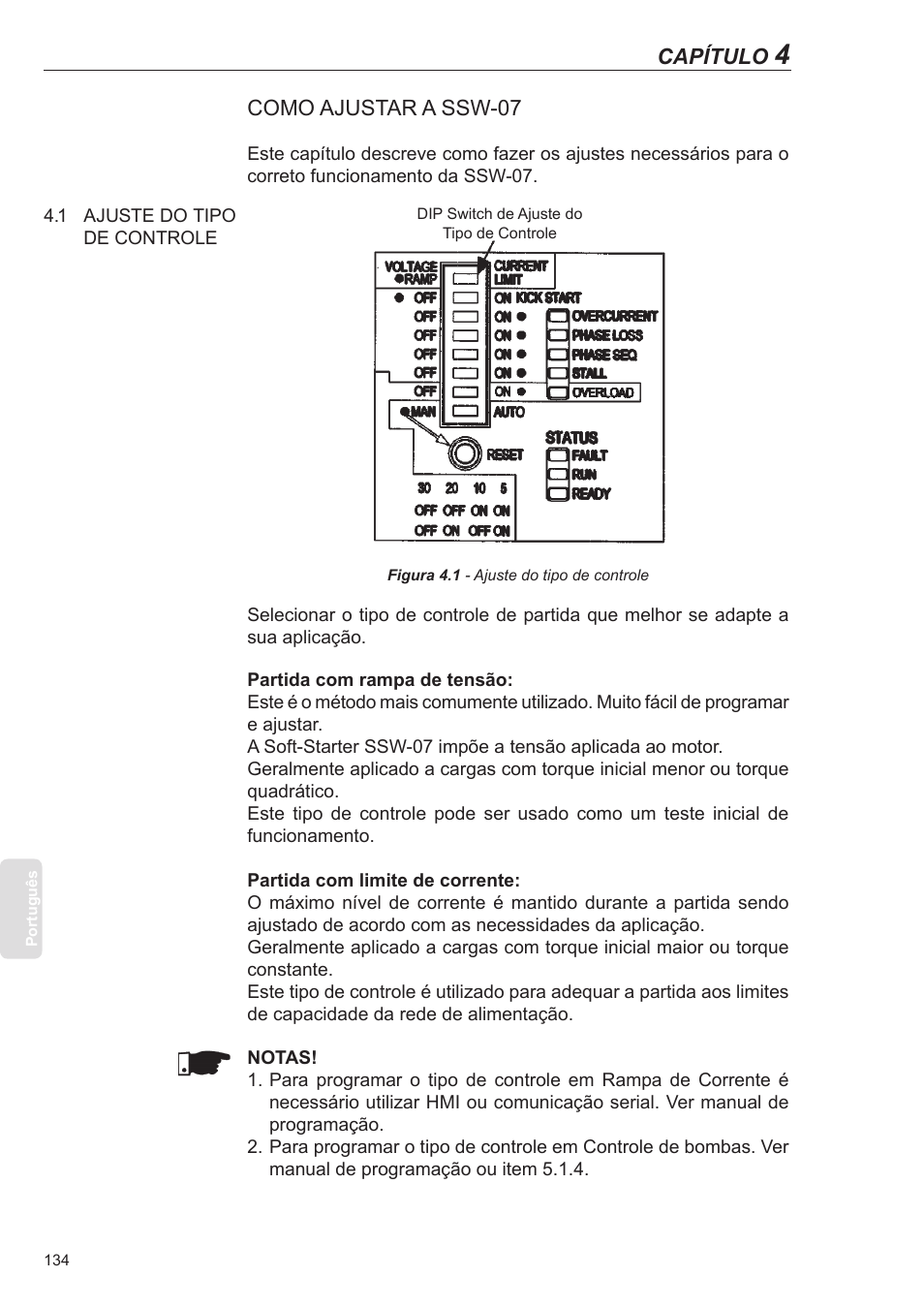 Como ajustar a ssw-07, 1 ajuste do tipo de controle | Xylem SSW-07 Soft-Starter User Manual | Page 134 / 161