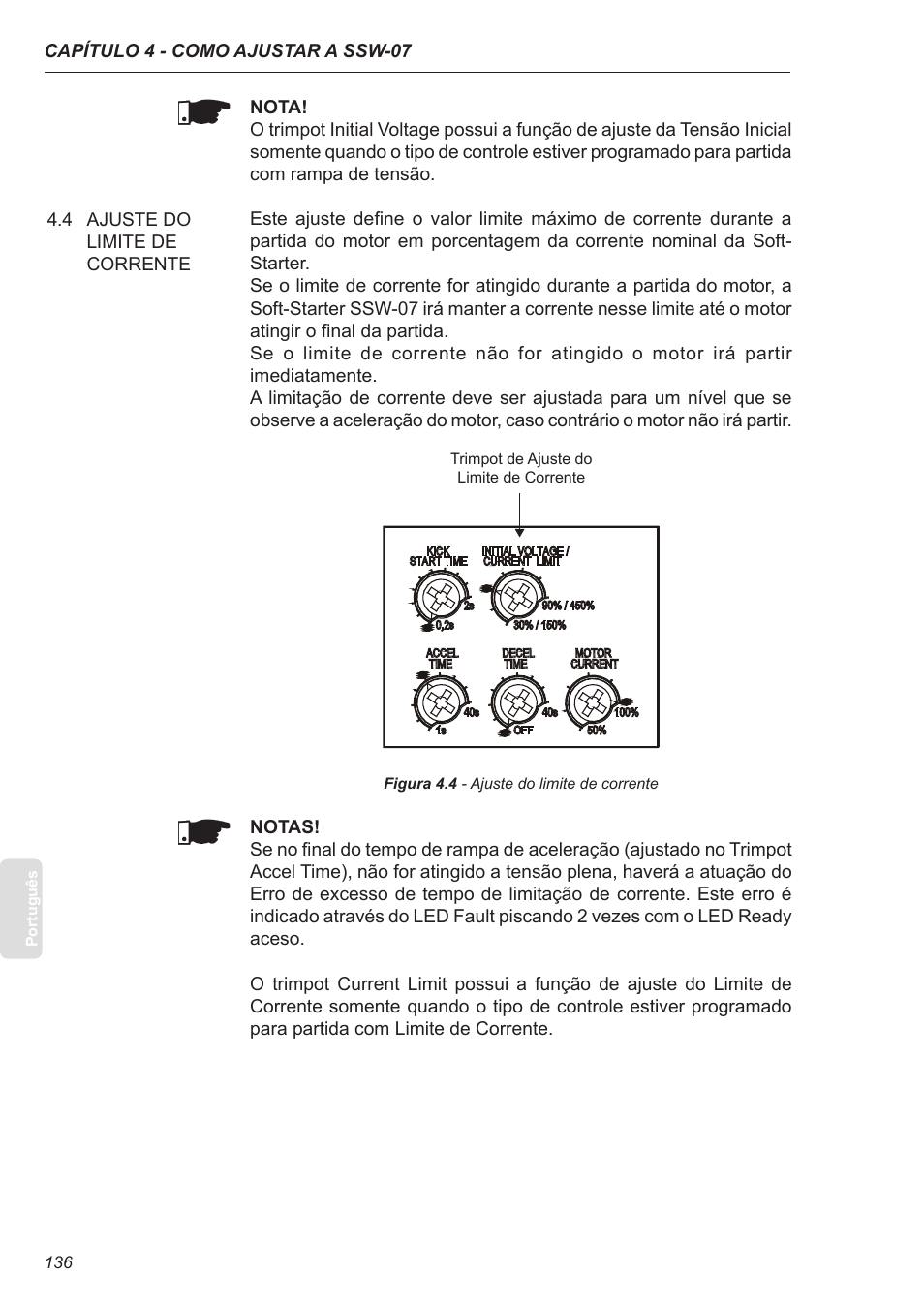 4 ajuste do limite de corrente | Xylem SSW-07 Soft-Starter User Manual | Page 136 / 161