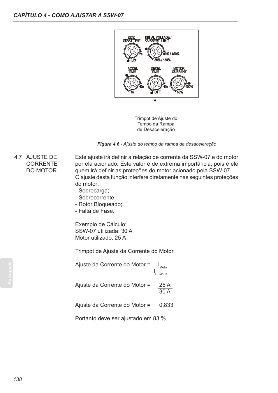 7 ajuste de corrente do motor | Xylem SSW-07 Soft-Starter User Manual | Page 138 / 161