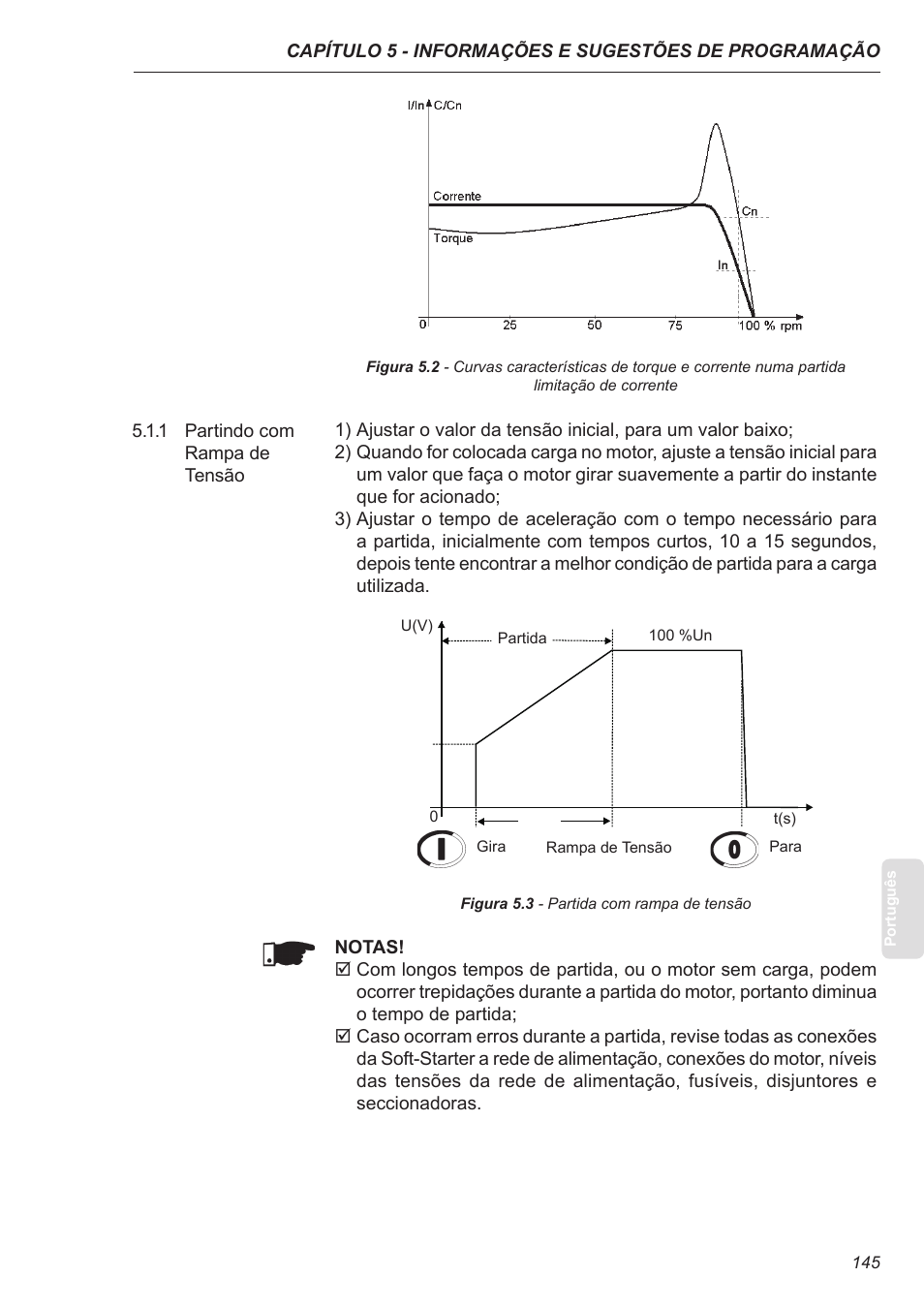 1 partindo com rampa de tensão | Xylem SSW-07 Soft-Starter User Manual | Page 145 / 161