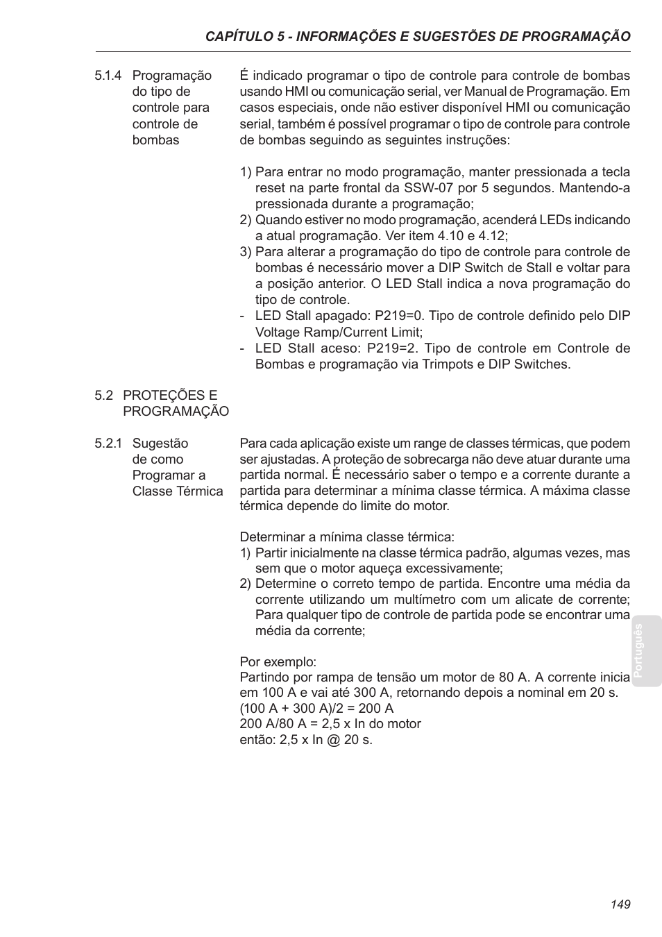 2 proteções e programação, 1 sugestão de como programar a classe térmica | Xylem SSW-07 Soft-Starter User Manual | Page 149 / 161