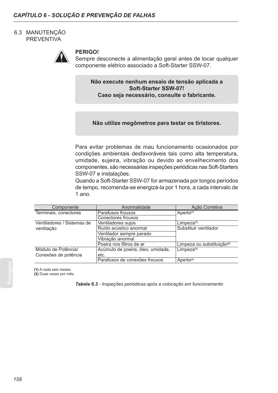 3 manutenção preventiva | Xylem SSW-07 Soft-Starter User Manual | Page 158 / 161