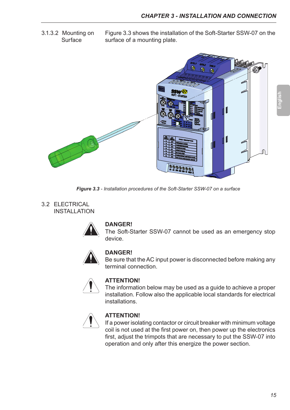 2 mounting on surface, 2 electrical installation | Xylem SSW-07 Soft-Starter User Manual | Page 16 / 161