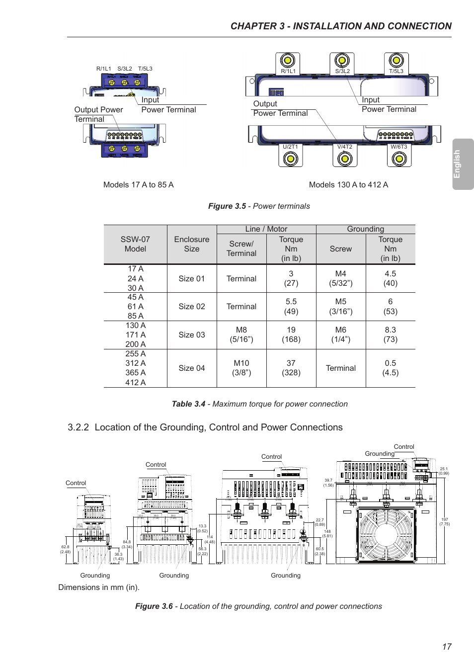 Chapter 3 - installation and connection | Xylem SSW-07 Soft-Starter User Manual | Page 18 / 161