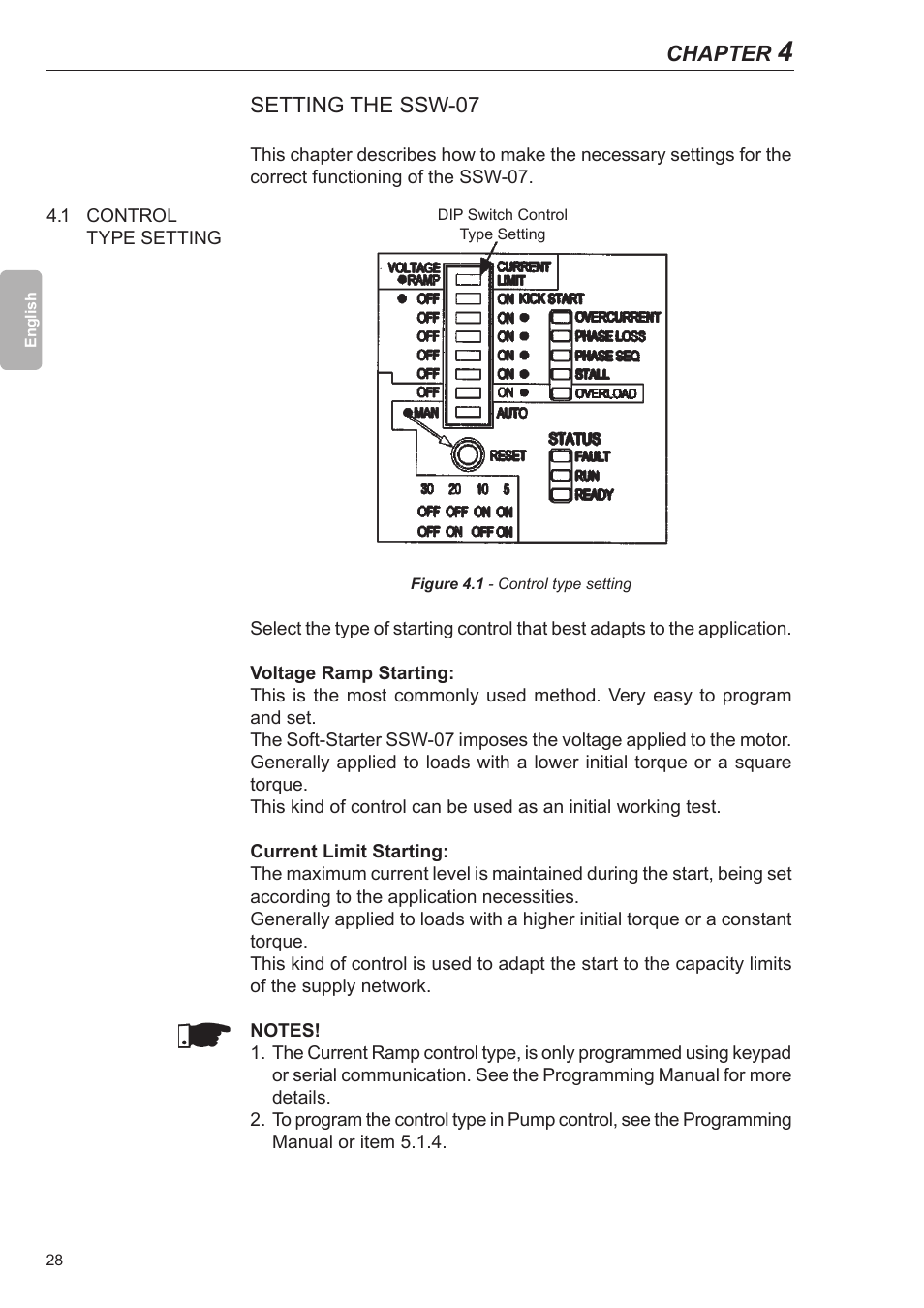 Setting the ssw-07, 1 control type setting | Xylem SSW-07 Soft-Starter User Manual | Page 29 / 161
