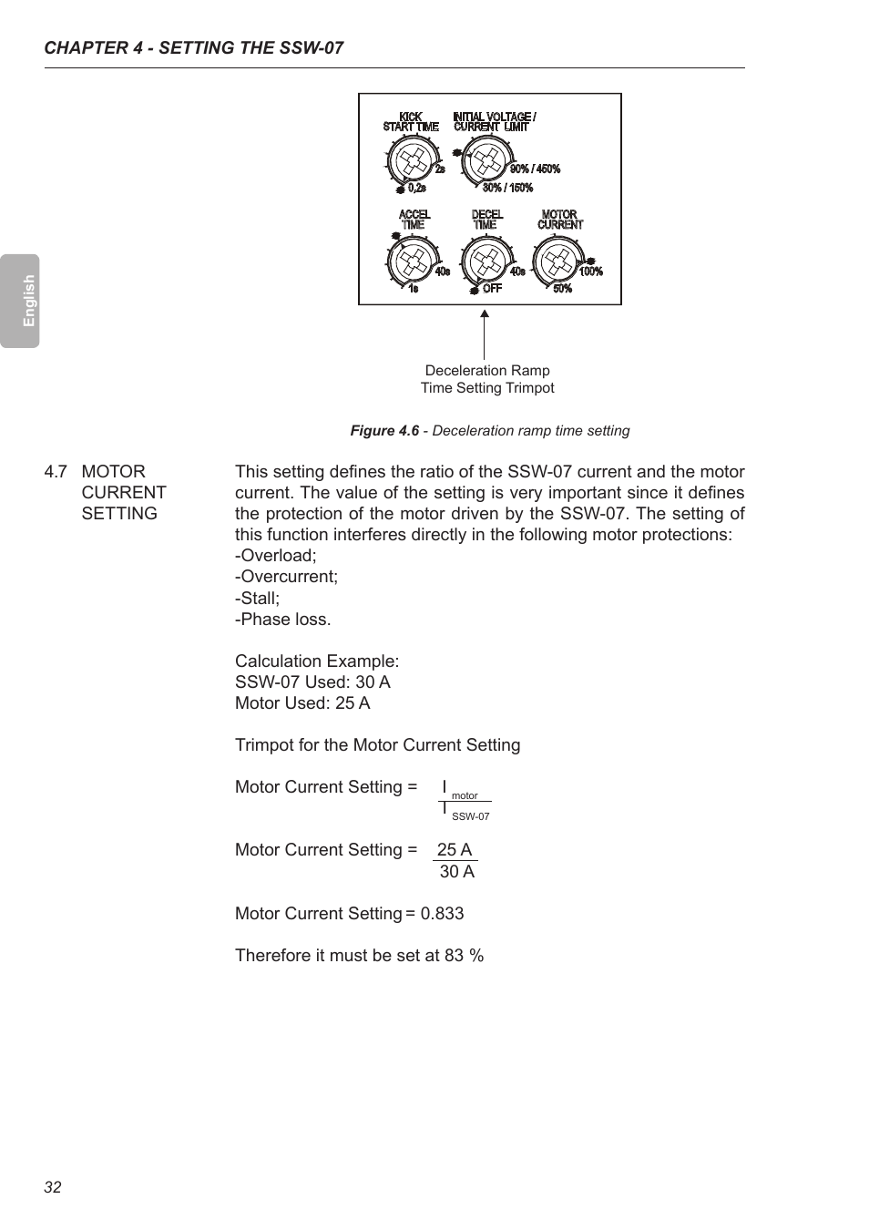 7 motor current setting | Xylem SSW-07 Soft-Starter User Manual | Page 33 / 161