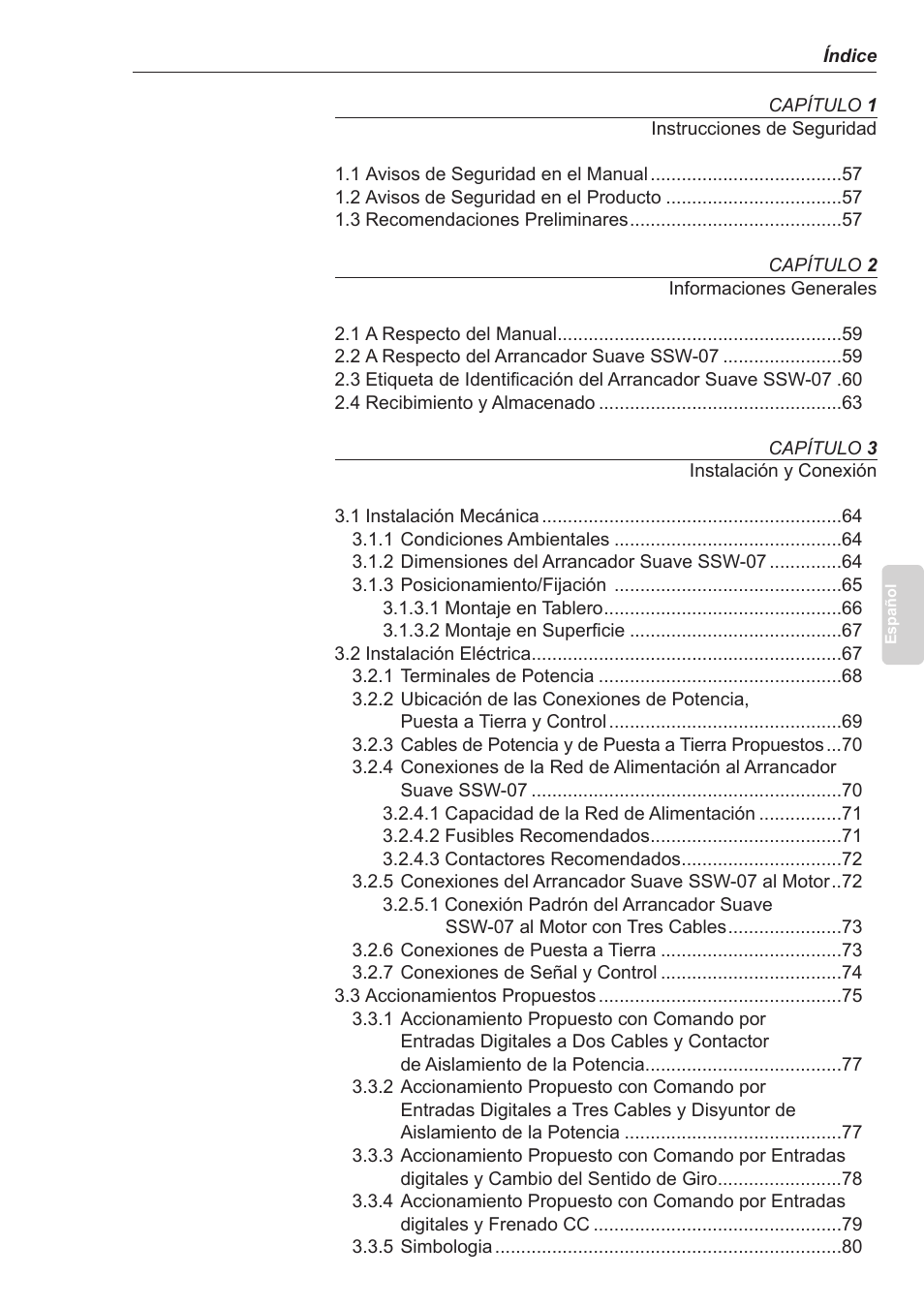 Español, Índice | Xylem SSW-07 Soft-Starter User Manual | Page 56 / 161