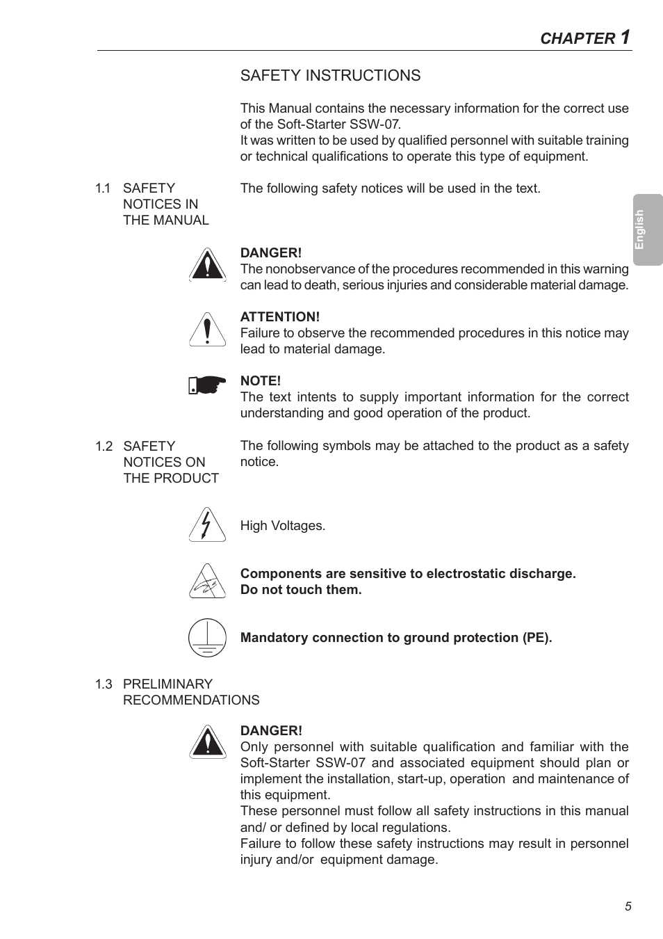 Safety instructions, 1 safety notices in the manual, 2 safety notices on the product | 3 preliminary recommendations | Xylem SSW-07 Soft-Starter User Manual | Page 6 / 161