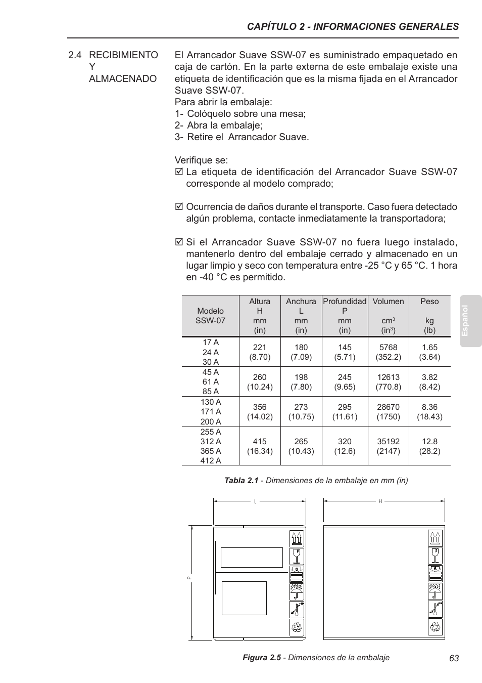 4 recibimiento y almacenado | Xylem SSW-07 Soft-Starter User Manual | Page 64 / 161