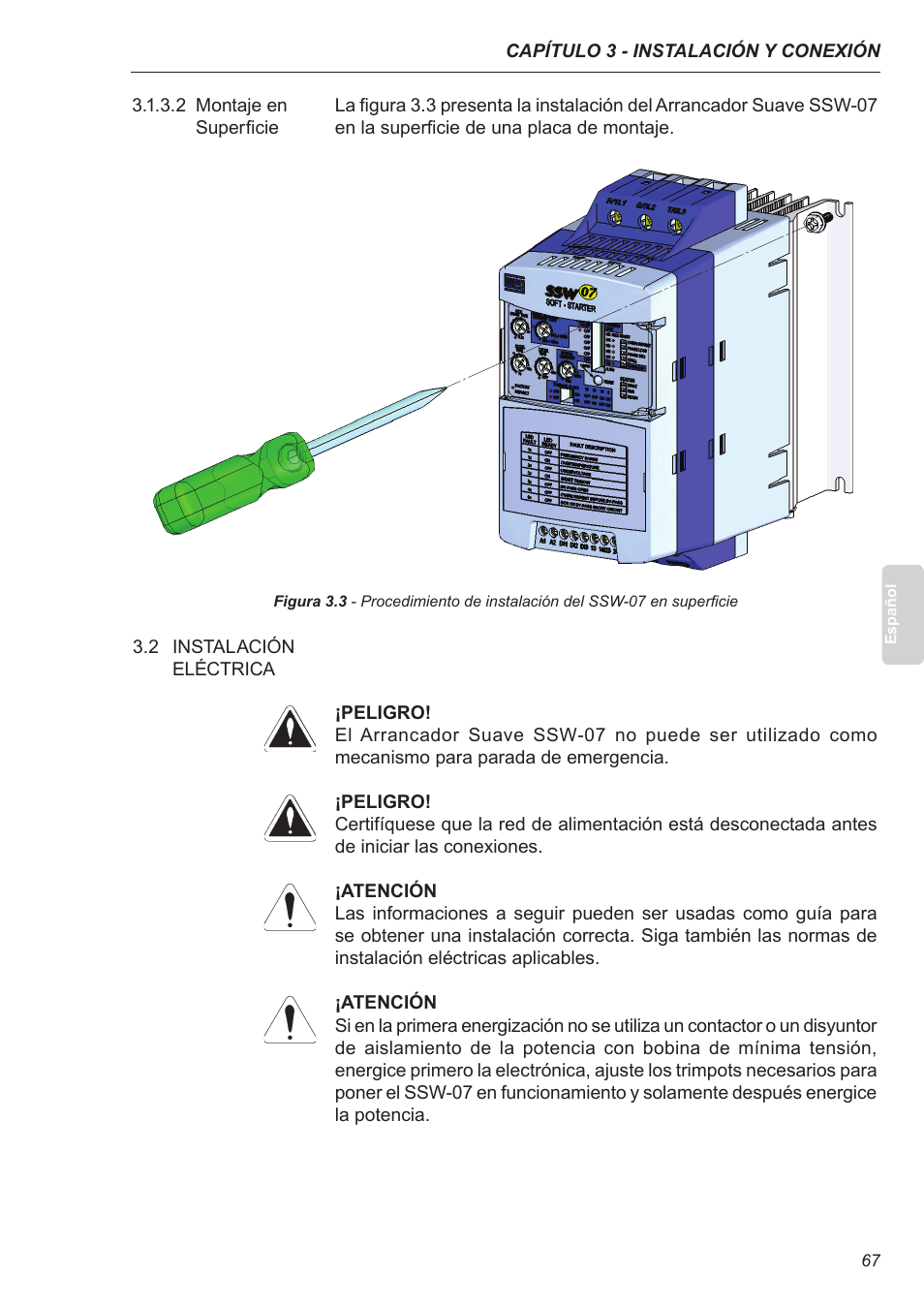 2 montaje en superficie, 2 instalación eléctrica | Xylem SSW-07 Soft-Starter User Manual | Page 68 / 161