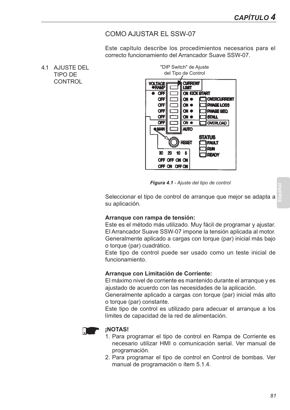 Como ajustar el ssw-07, 1 ajuste del tipo de control | Xylem SSW-07 Soft-Starter User Manual | Page 82 / 161