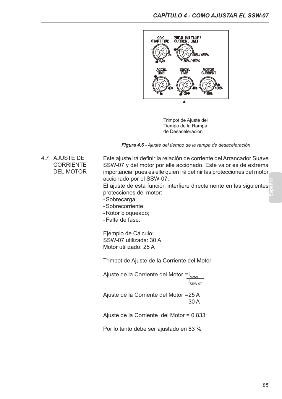 7 ajuste de corriente del motor | Xylem SSW-07 Soft-Starter User Manual | Page 86 / 161