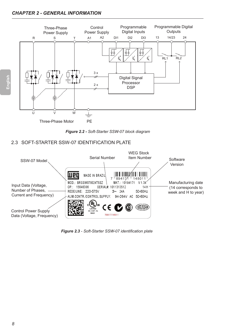 3 soft-starter ssw-07 identification plate, Chapter 2 - general information | Xylem SSW-07 Soft-Starter User Manual | Page 9 / 161