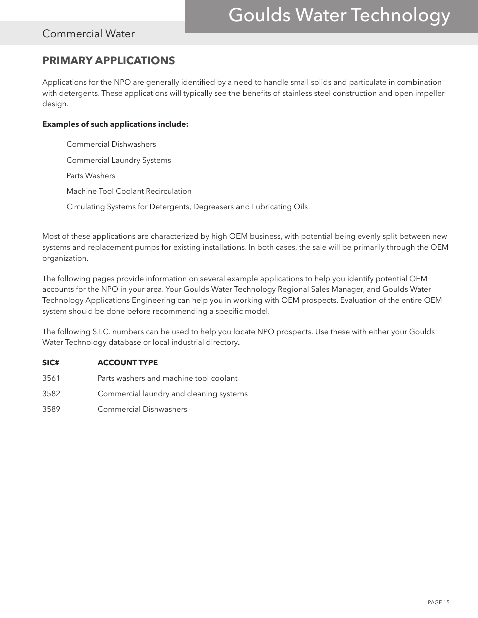 Goulds water technology, Commercial water, Primary applications | Xylem NPOPTM NPO Product Training Manual User Manual | Page 15 / 28