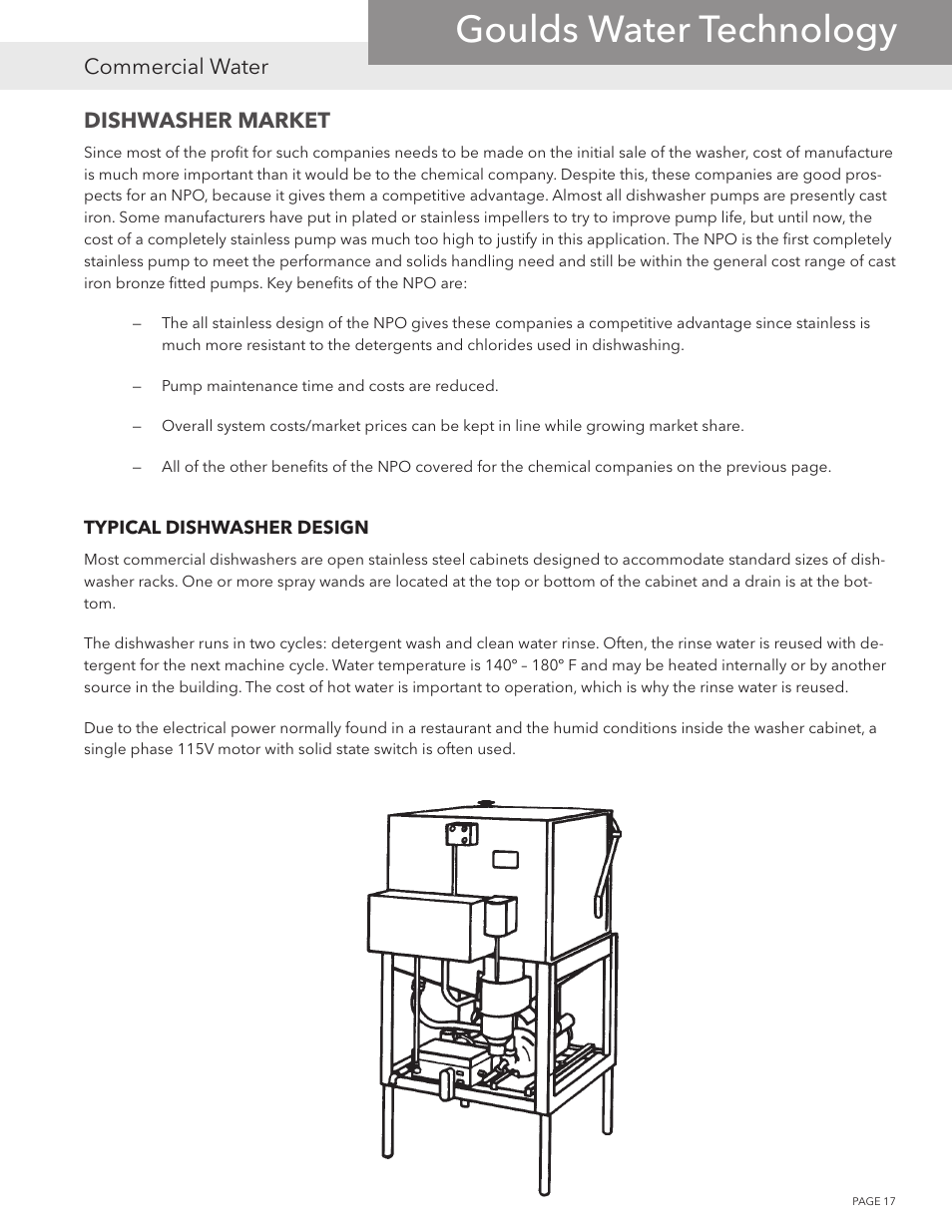 Goulds water technology, Commercial water, Dishwasher market | Xylem NPOPTM NPO Product Training Manual User Manual | Page 17 / 28