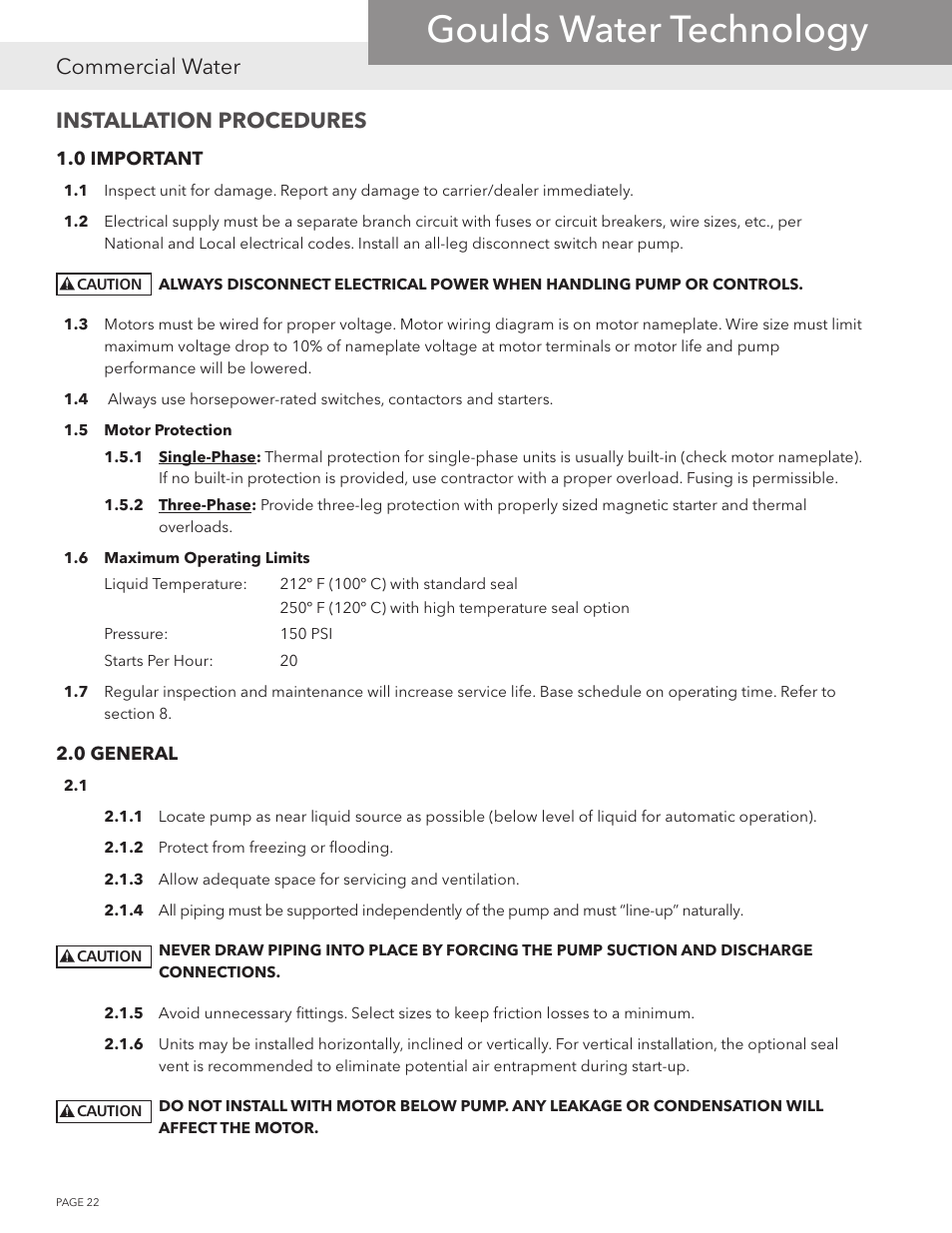 Goulds water technology, Commercial water, Installation procedures | Xylem NPOPTM NPO Product Training Manual User Manual | Page 22 / 28
