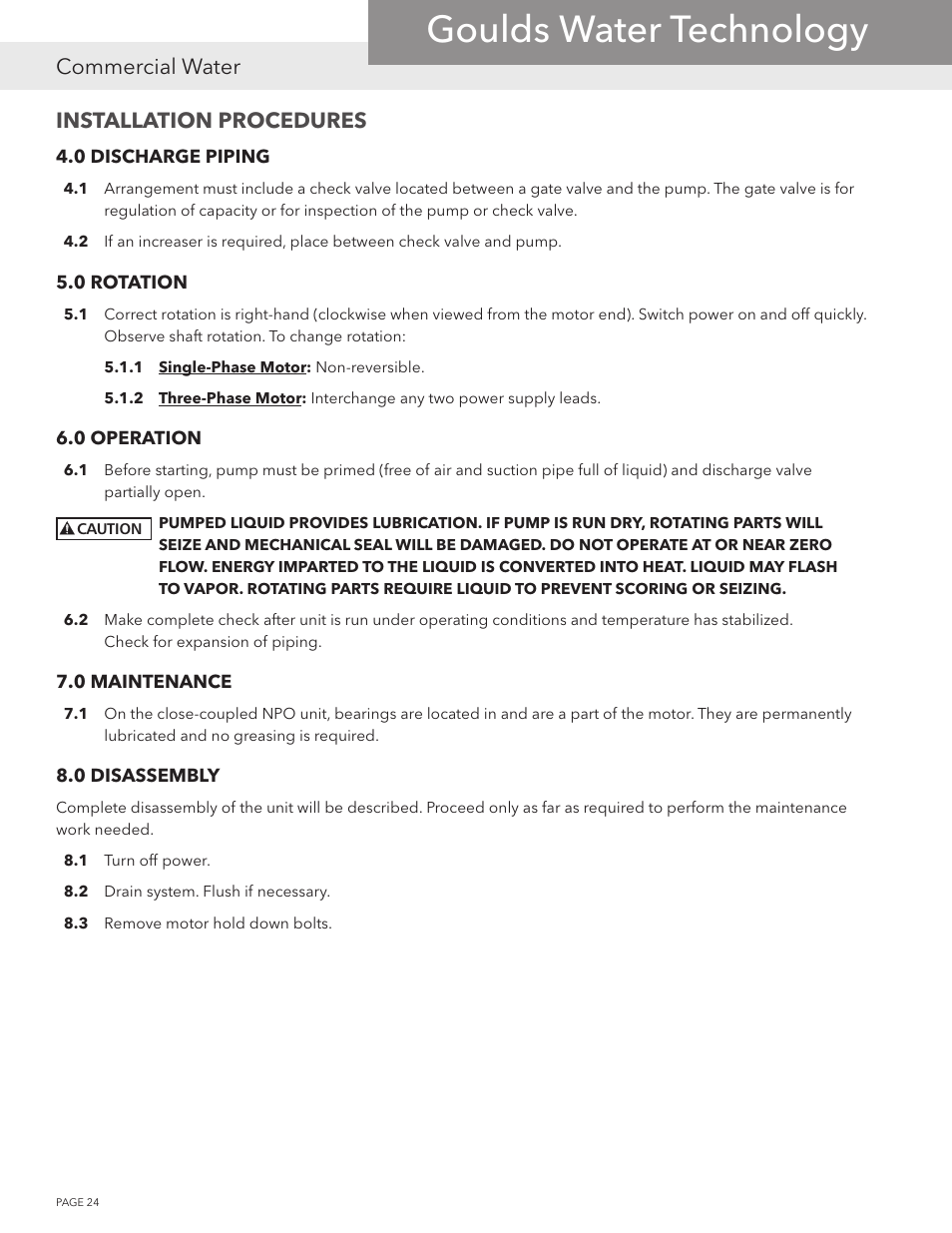 Goulds water technology, Commercial water, Installation procedures | Xylem NPOPTM NPO Product Training Manual User Manual | Page 24 / 28