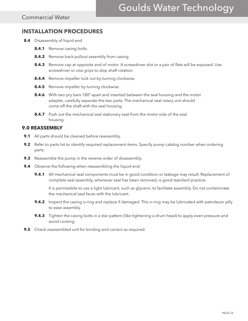 Goulds water technology, Commercial water, Installation procedures | Xylem NPOPTM NPO Product Training Manual User Manual | Page 25 / 28