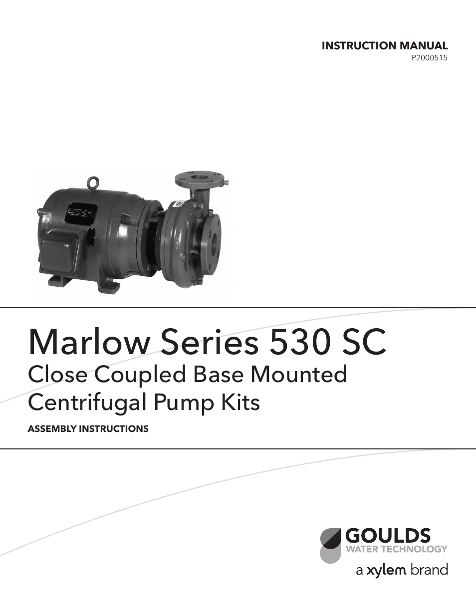 Xylem P2000515 Marlow Series 530 SC Close Coupled Base Mounted Centrifugal Pump Kits User Manual | 4 pages