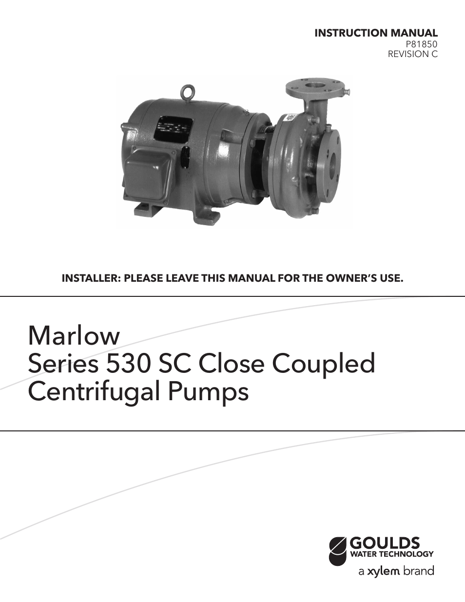 Xylem P81850C Marlow Series 530 SC Close Coupled Centrifugal Pumps User Manual | 8 pages