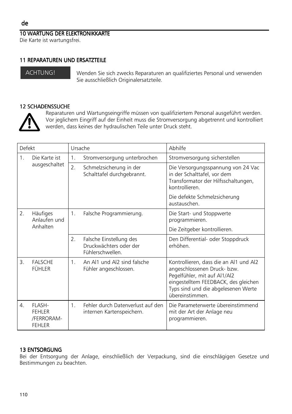 Xylem Fixed speed booster sets programming manual/Electronic control board SM30 User Manual | Page 110 / 168