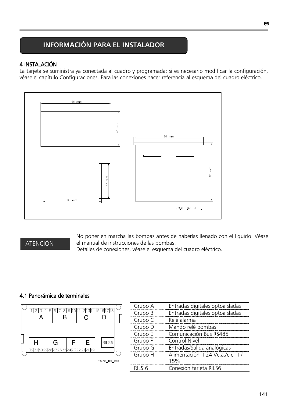 Xylem Fixed speed booster sets programming manual/Electronic control board SM30 User Manual | Page 141 / 168