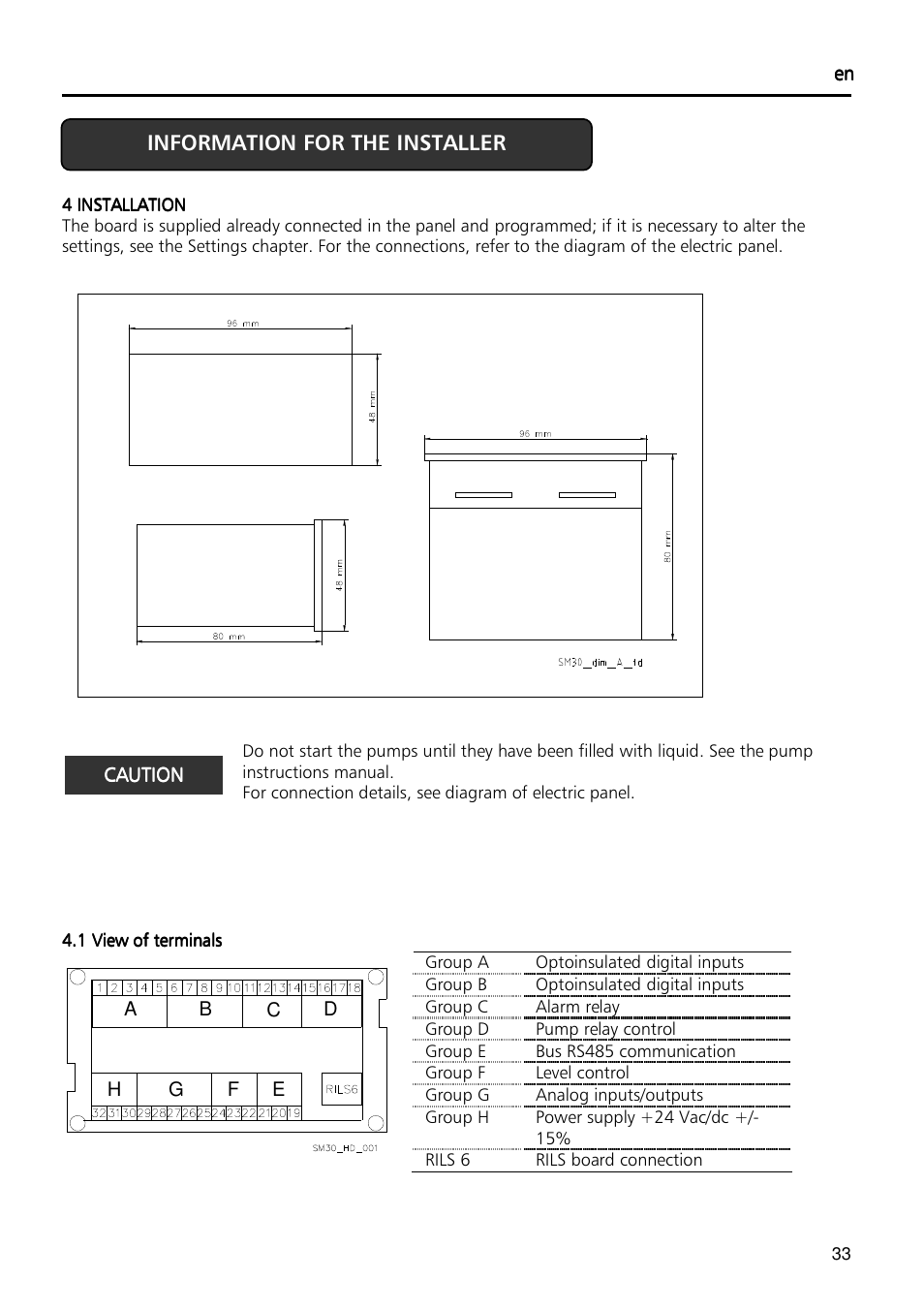 Xylem Fixed speed booster sets programming manual/Electronic control board SM30 User Manual | Page 33 / 168