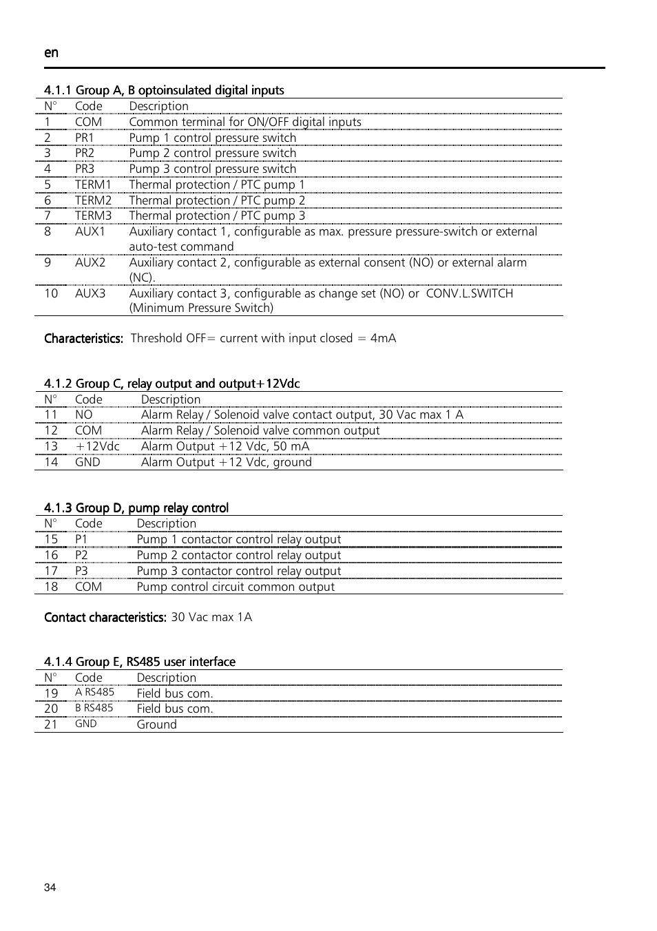 Xylem Fixed speed booster sets programming manual/Electronic control board SM30 User Manual | Page 34 / 168