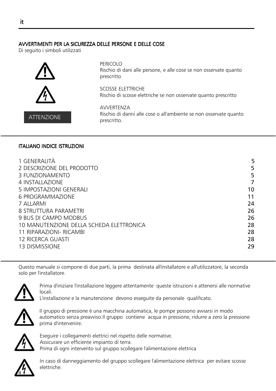 Xylem Fixed speed booster sets programming manual/Electronic control board SM30 User Manual | Page 4 / 168