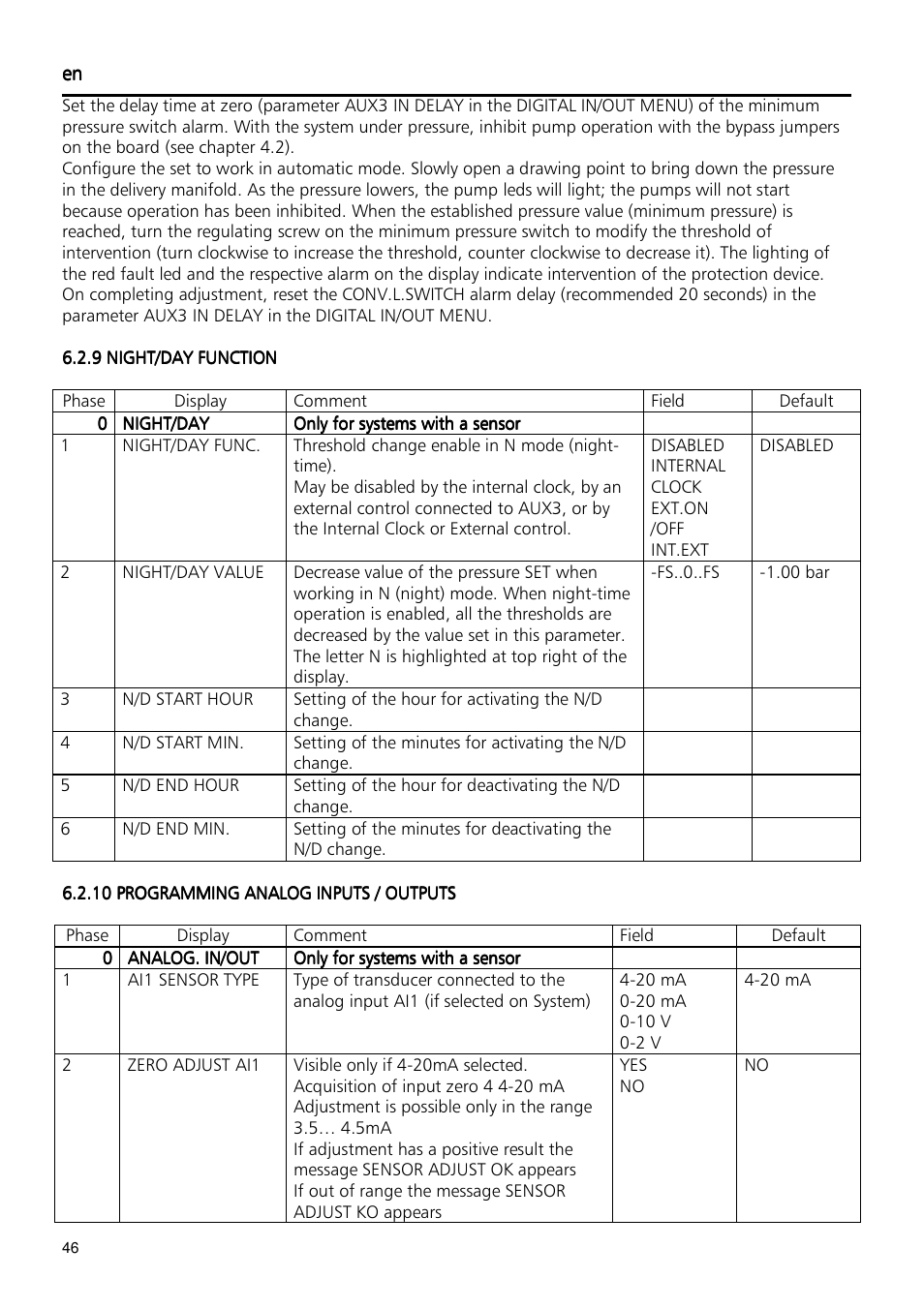 Xylem Fixed speed booster sets programming manual/Electronic control board SM30 User Manual | Page 46 / 168